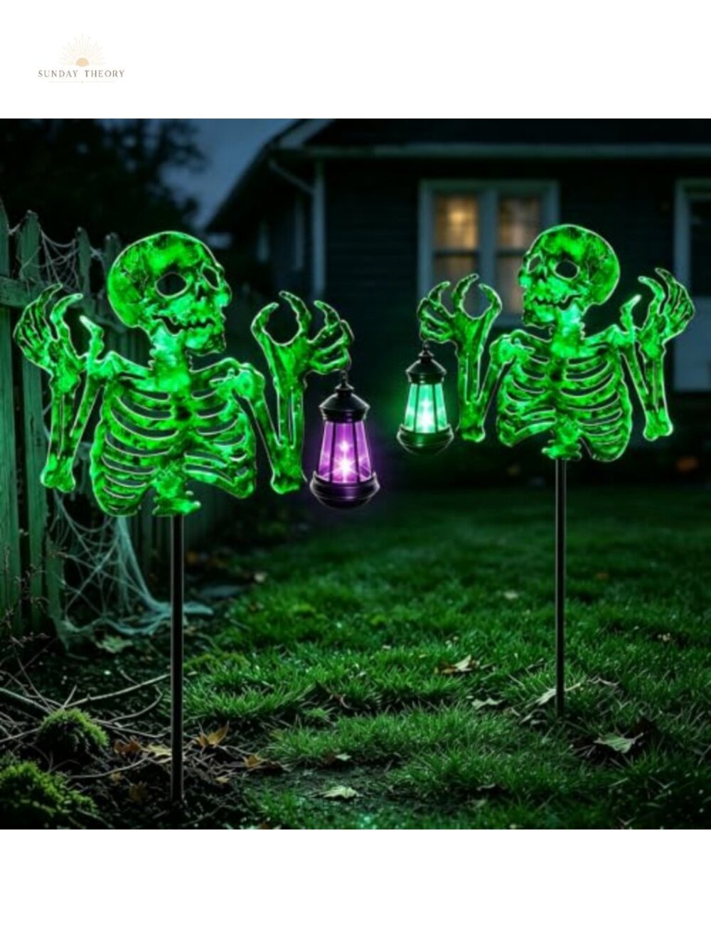 Halloween Skull Solar Garden Lights, Metal Stake Lights for Outdoor Decor, 2